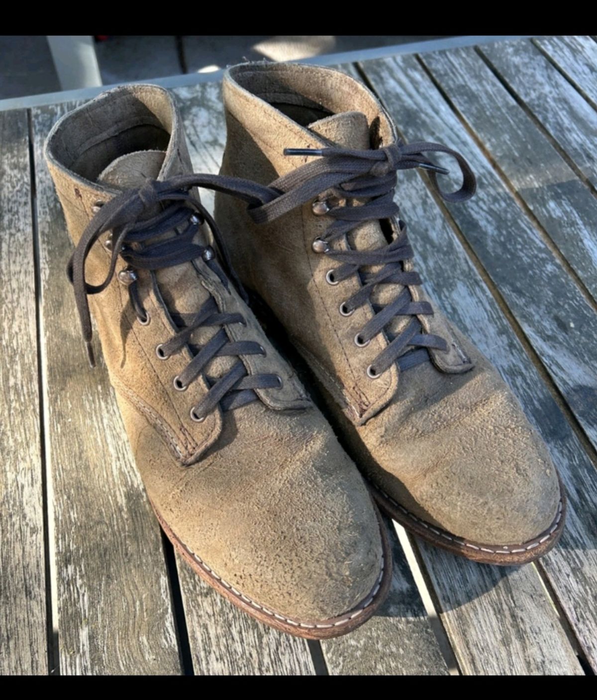 Photo by jhowk3209 on July 9, 2025 of the Wolverine 1000 Mile Plain-Toe Boot in Seidel Waxy Brown Roughout.