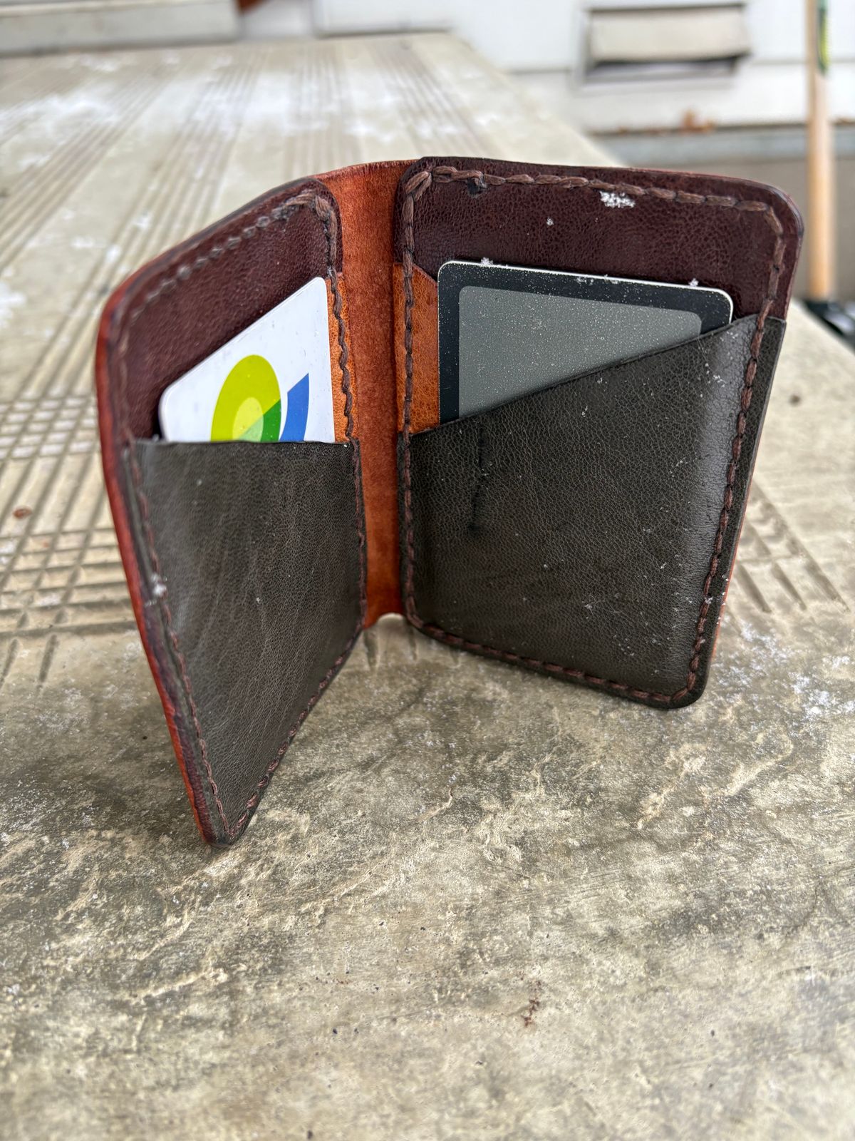 Photo by DWool on December 5, 2025 of the Self-Made Leather Gallery Card Holder in Italian Chrome Tan.