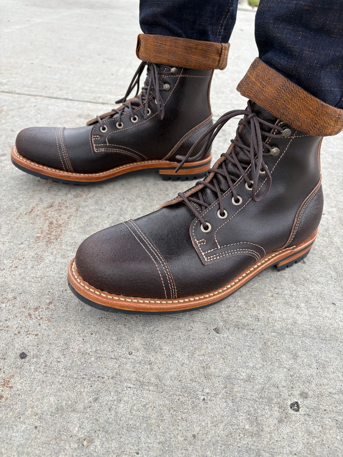 Photo by DWool on October 1, 2025 of the Truman Cap Toe Boot in Horween Java Waxed Flesh.