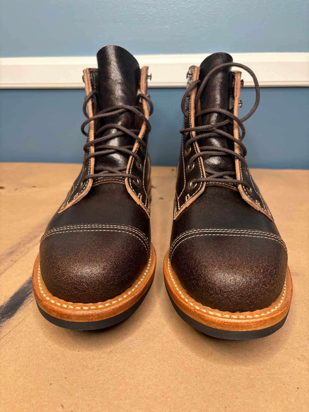 Photo by DWool on October 1, 2025 of the Truman Cap Toe Boot in Horween Java Waxed Flesh.