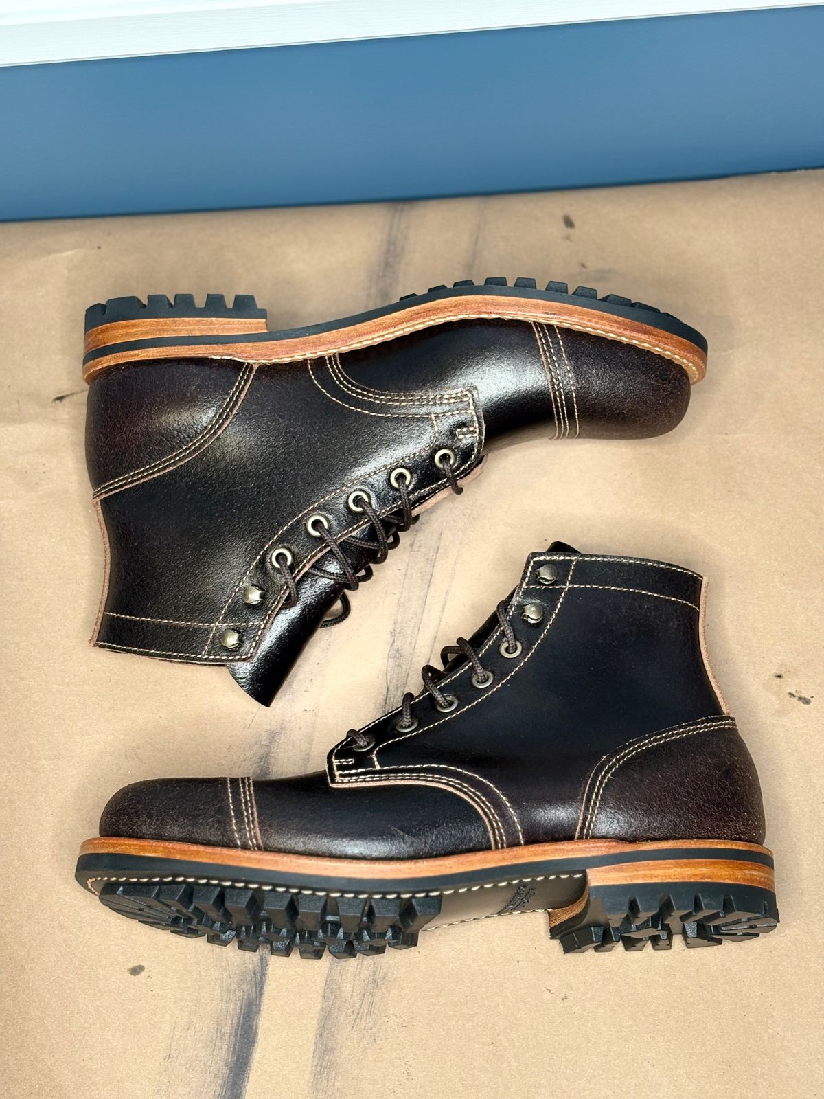 Photo by DWool on October 1, 2025 of the Truman Cap Toe Boot in Horween Java Waxed Flesh.