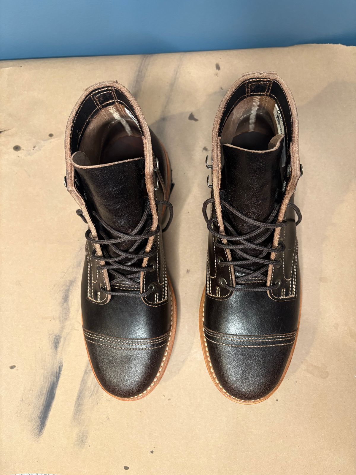 Photo by DWool on October 1, 2025 of the Truman Cap Toe Boot in Horween Java Waxed Flesh.