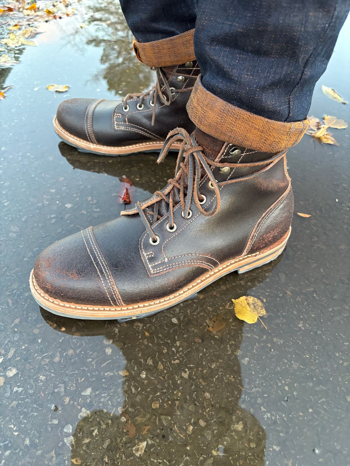 Photo by DWool on November 2, 2025 of the Truman Cap Toe Boot in Horween Java Waxed Flesh.