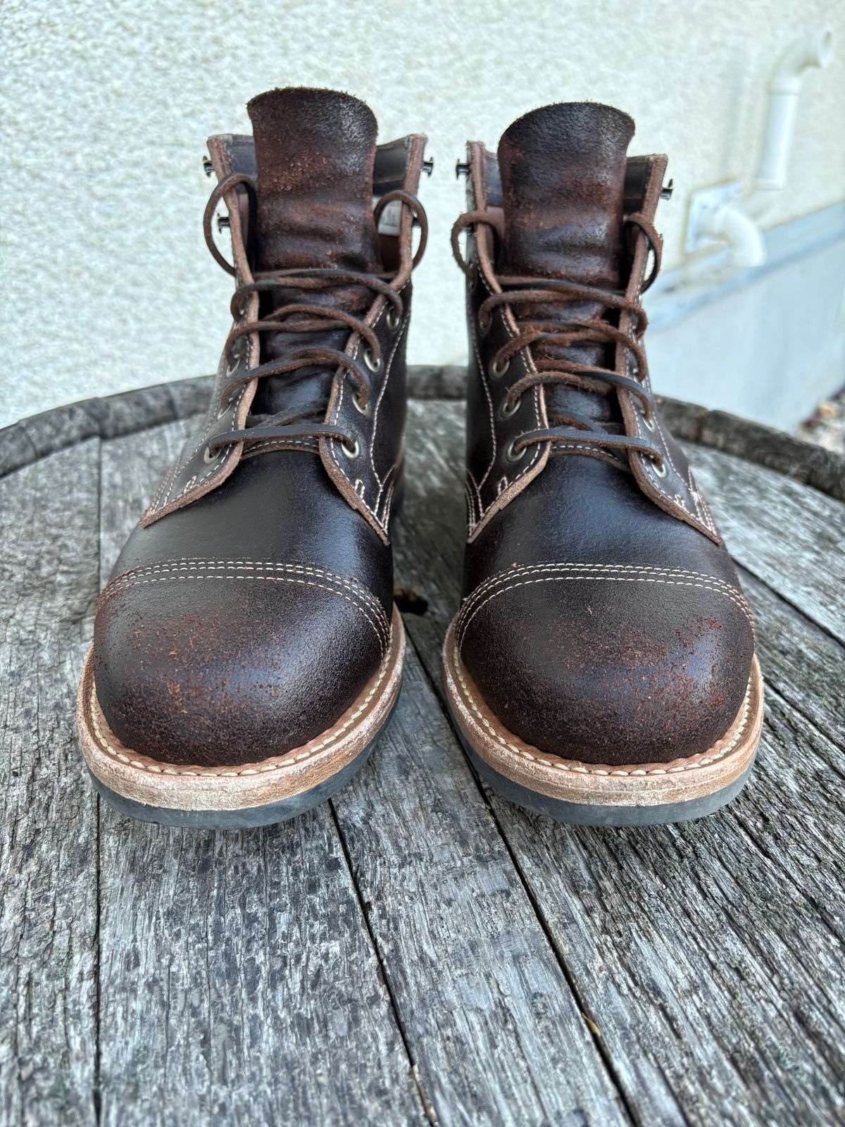 Photo by DWool on November 2, 2025 of the Truman Cap Toe Boot in Horween Java Waxed Flesh.