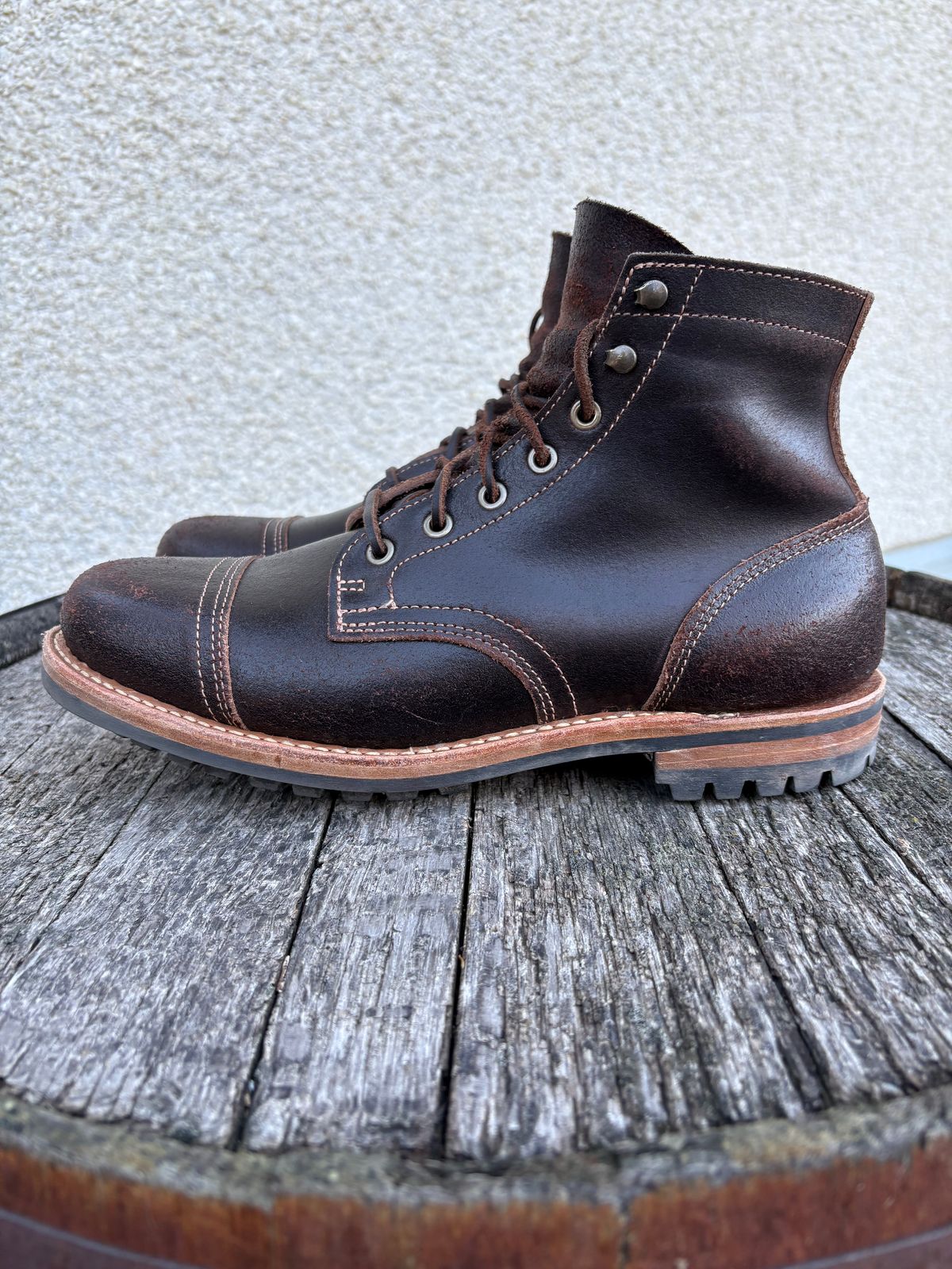 Photo by DWool on November 2, 2025 of the Truman Cap Toe Boot in Horween Java Waxed Flesh.