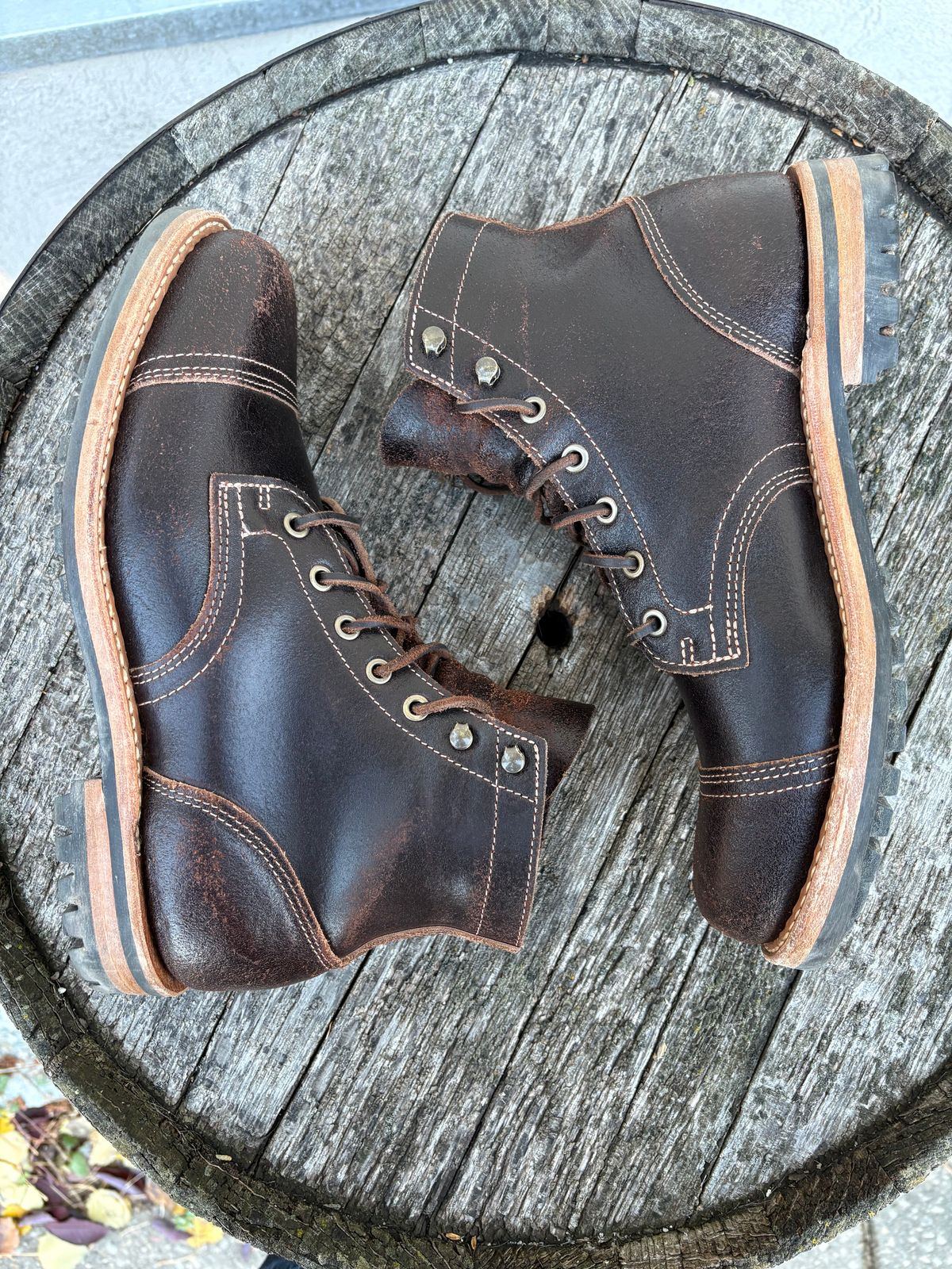 Photo by DWool on November 2, 2025 of the Truman Cap Toe Boot in Horween Java Waxed Flesh.