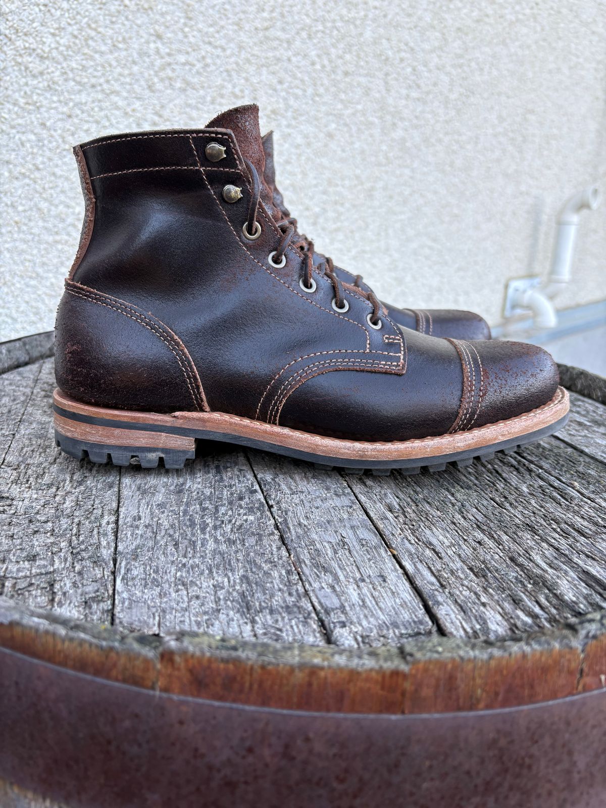Photo by DWool on November 2, 2025 of the Truman Cap Toe Boot in Horween Java Waxed Flesh.
