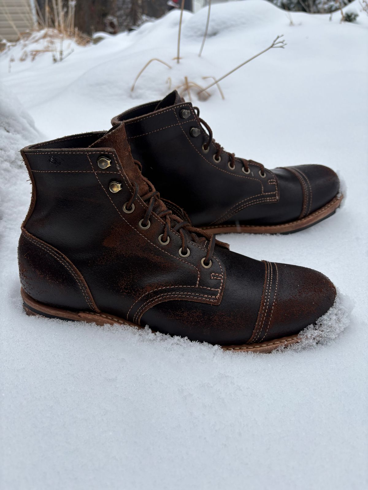 Photo by DWool on December 5, 2025 of the Truman Cap Toe Boot in Horween Java Waxed Flesh.