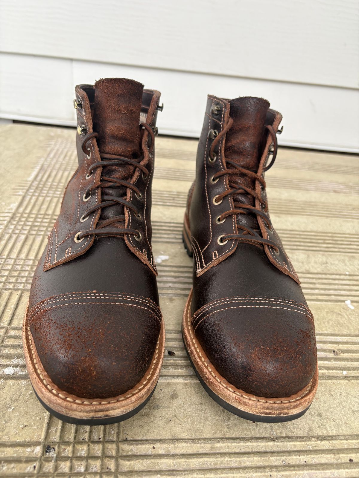 Photo by DWool on December 5, 2025 of the Truman Cap Toe Boot in Horween Java Waxed Flesh.