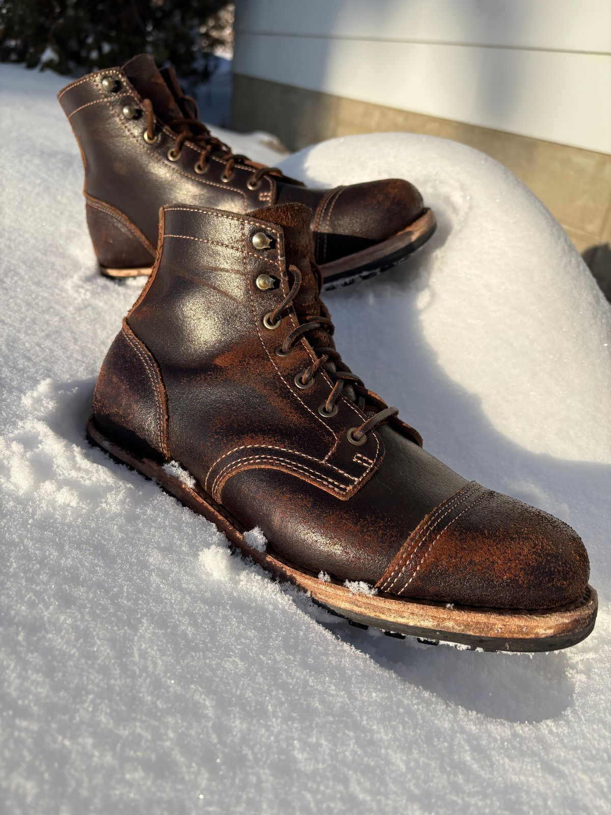 Photo by DWool on January 4, 2026 of the Truman Cap Toe Boot in Horween Java Waxed Flesh.