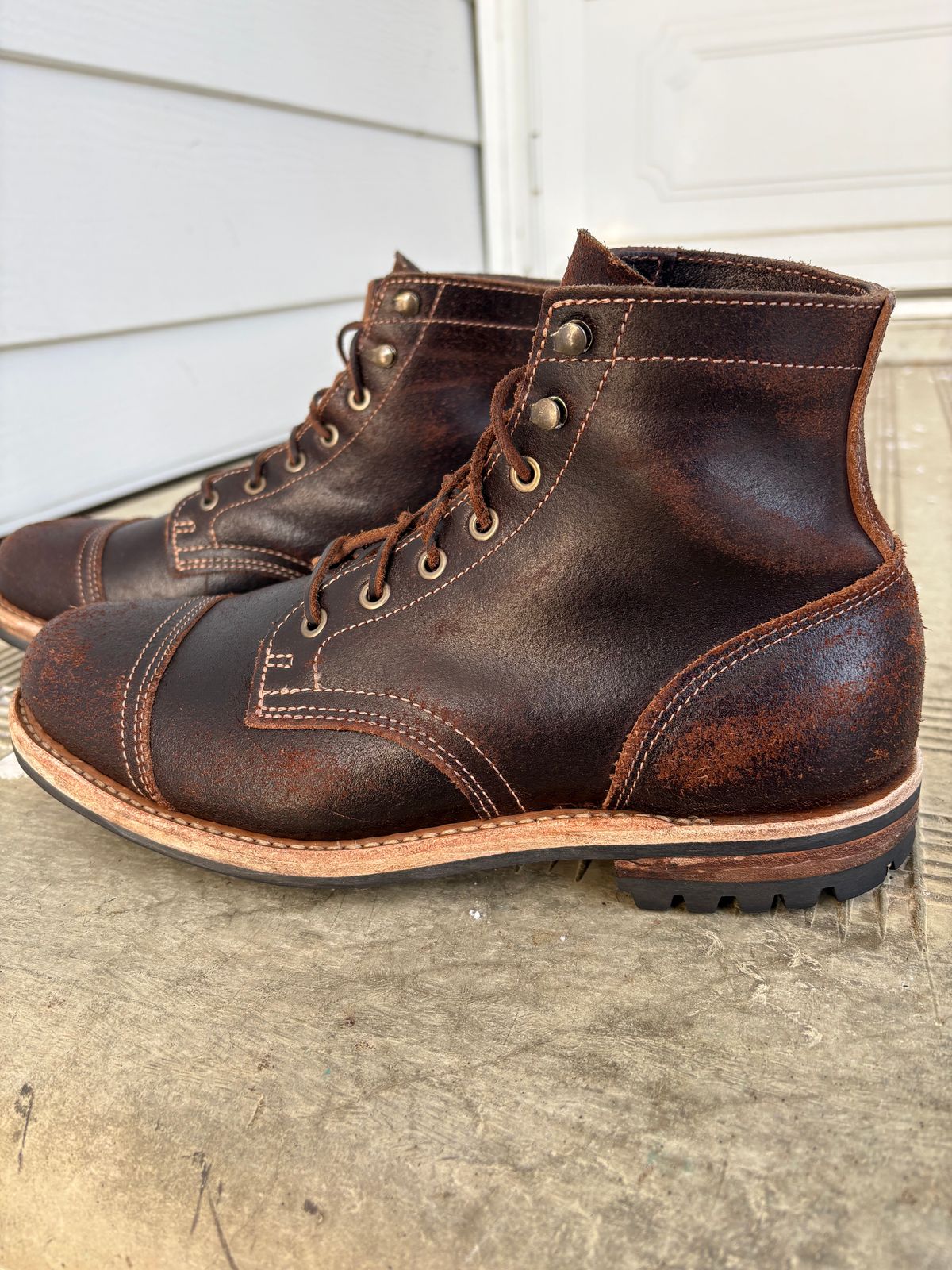 Photo by DWool on January 4, 2026 of the Truman Cap Toe Boot in Horween Java Waxed Flesh.