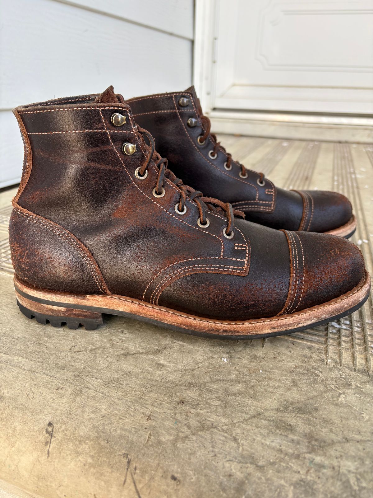 Photo by DWool on January 4, 2026 of the Truman Cap Toe Boot in Horween Java Waxed Flesh.