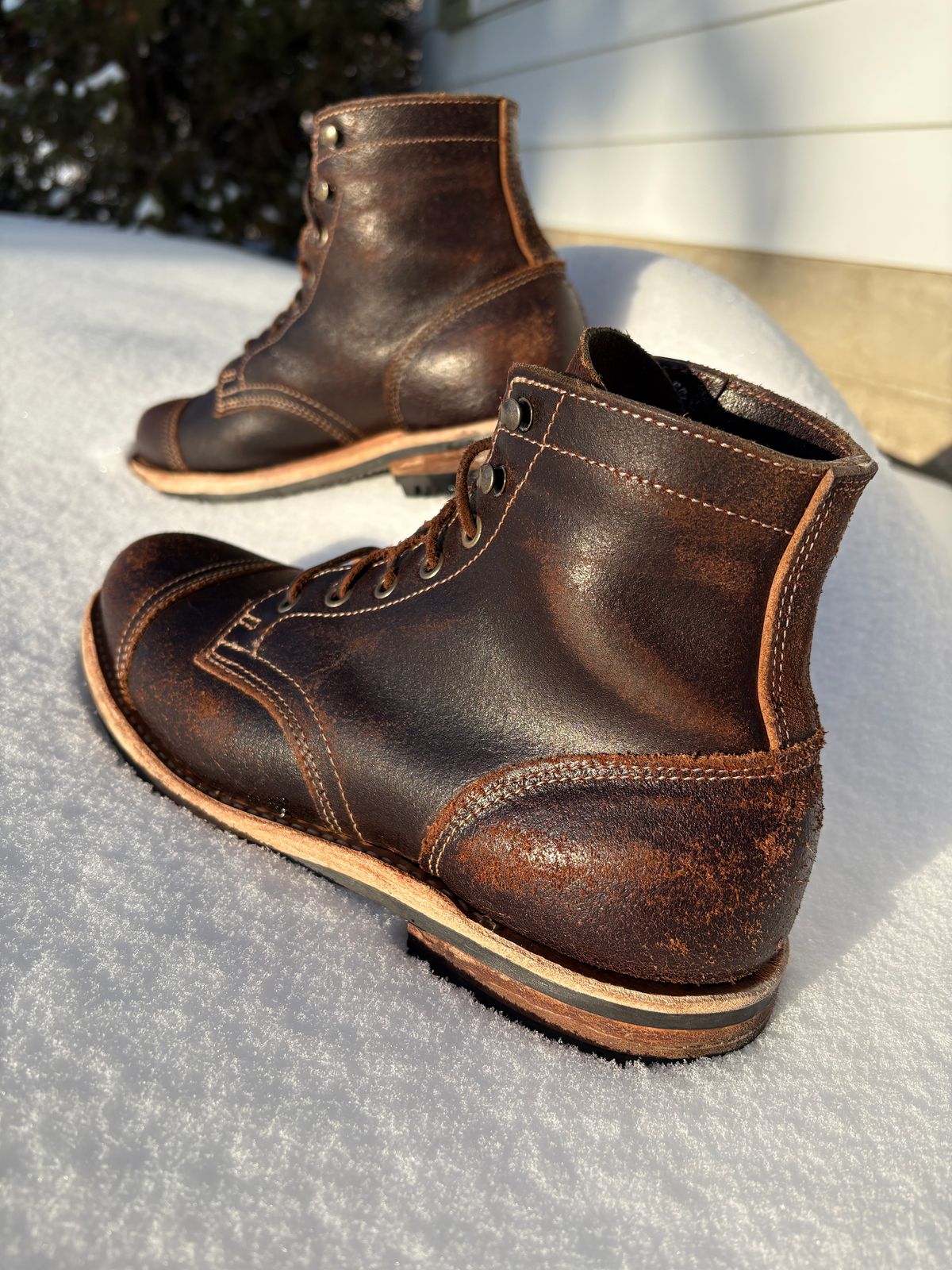 Photo by DWool on January 4, 2026 of the Truman Cap Toe Boot in Horween Java Waxed Flesh.