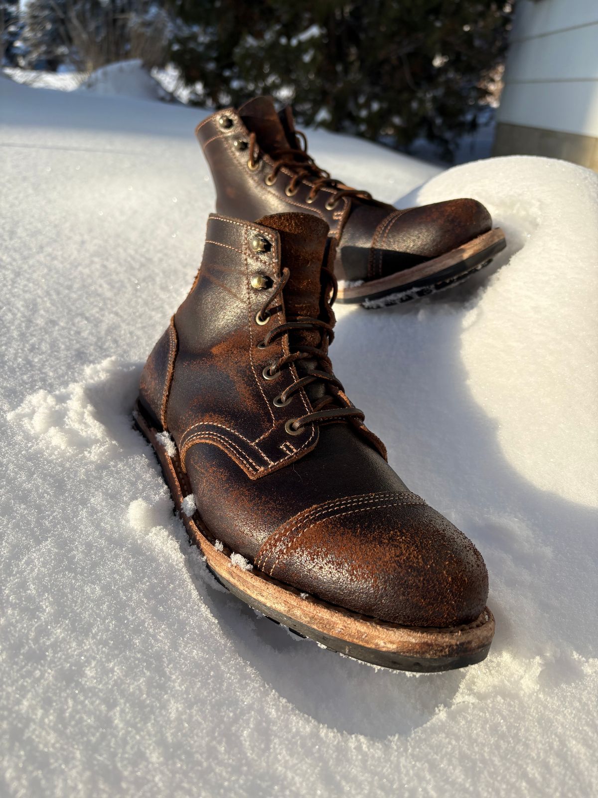 Photo by DWool on January 4, 2026 of the Truman Cap Toe Boot in Horween Java Waxed Flesh.