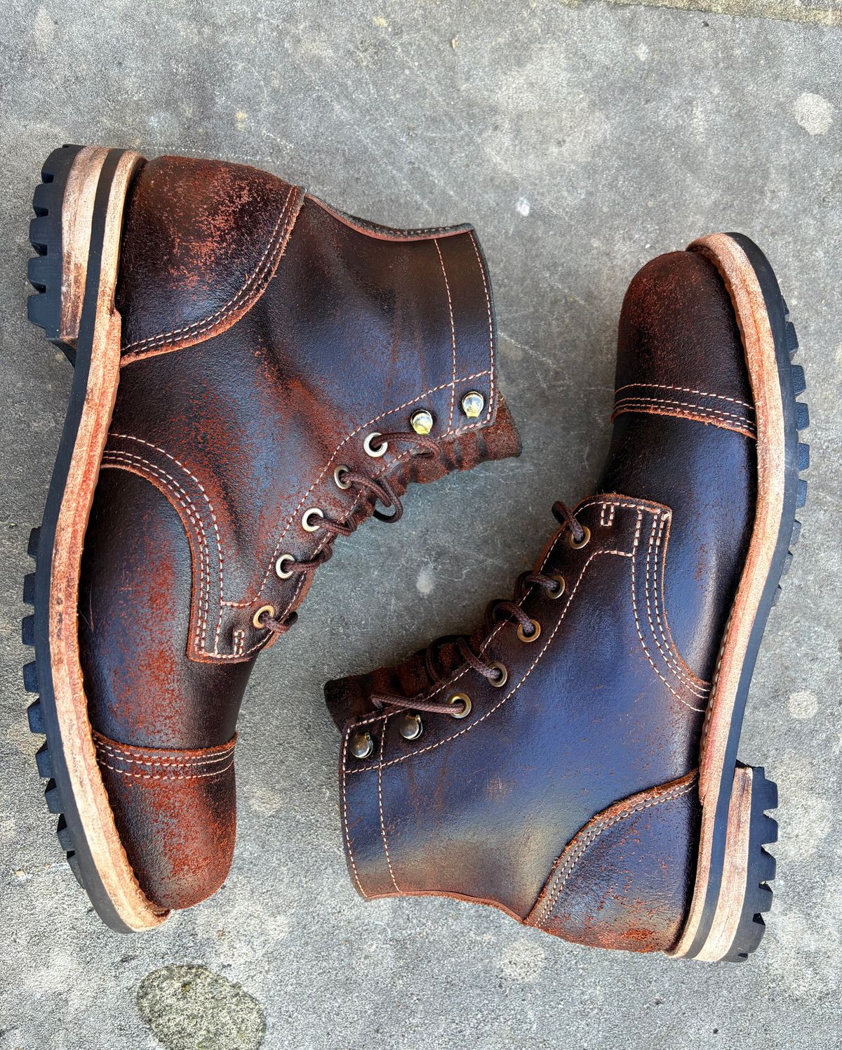 Photo by DWool on February 3, 2026 of the Truman Cap Toe Boot in Horween Java Waxed Flesh.