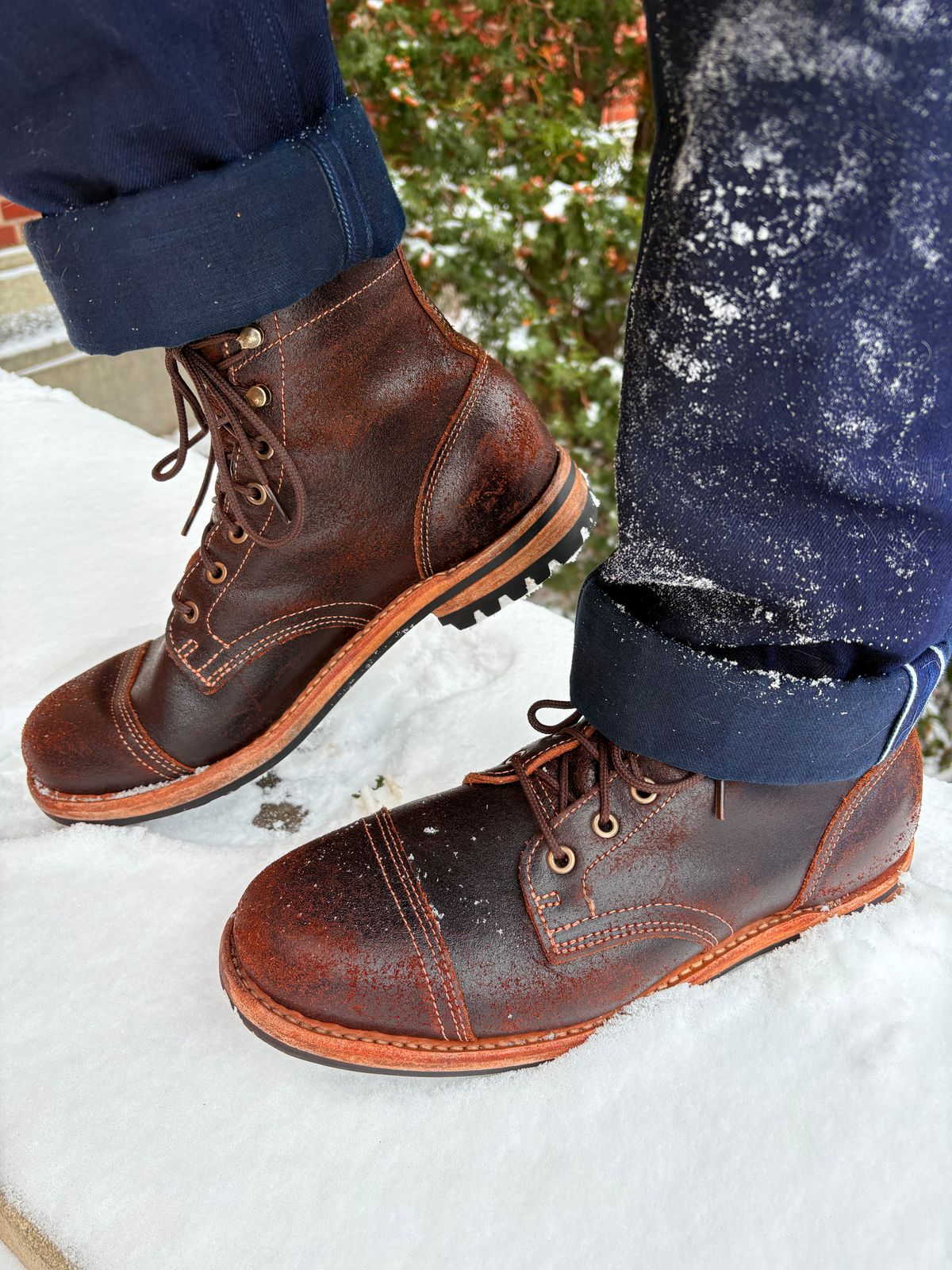 Photo by DWool on March 3, 2026 of the Truman Cap Toe Boot in Horween Java Waxed Flesh.