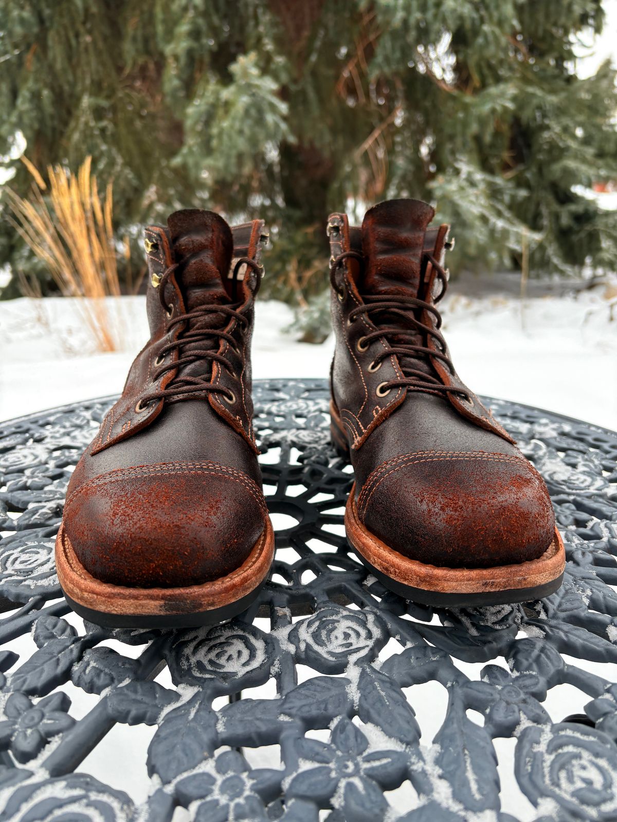 Photo by DWool on March 3, 2026 of the Truman Cap Toe Boot in Horween Java Waxed Flesh.