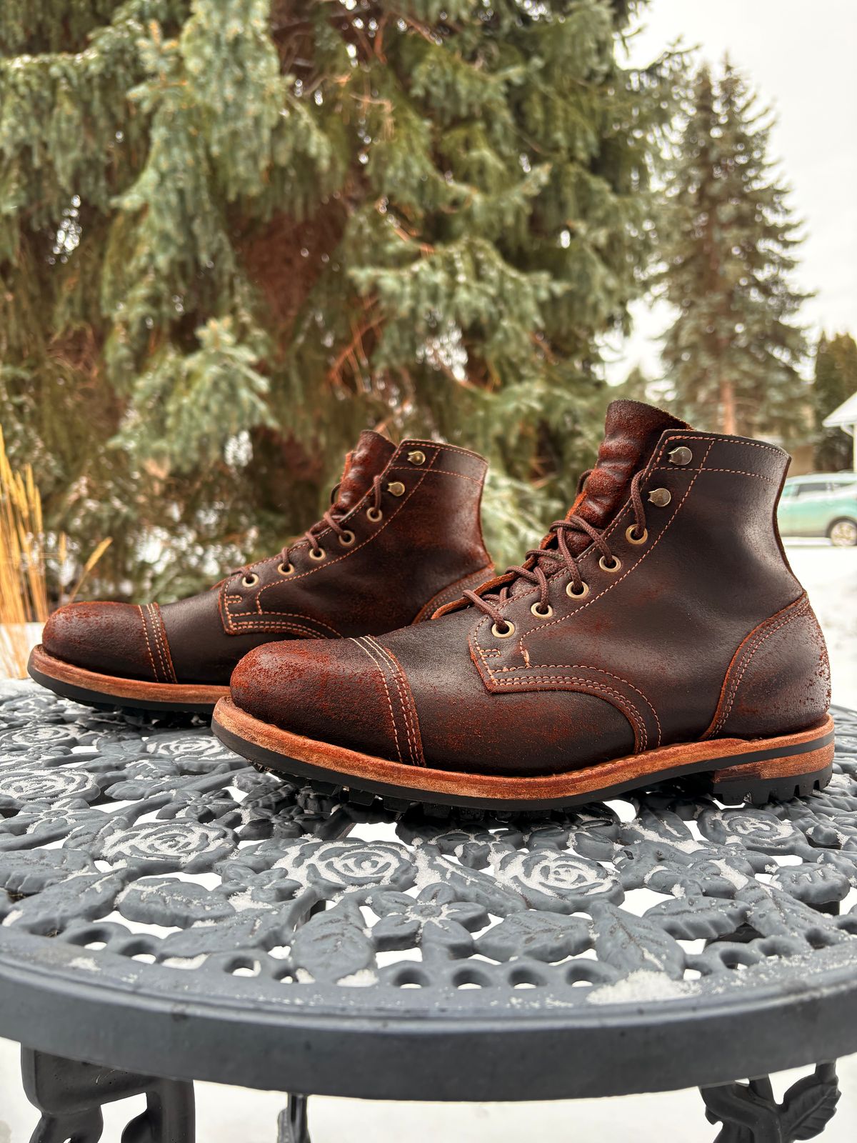 Photo by DWool on March 3, 2026 of the Truman Cap Toe Boot in Horween Java Waxed Flesh.