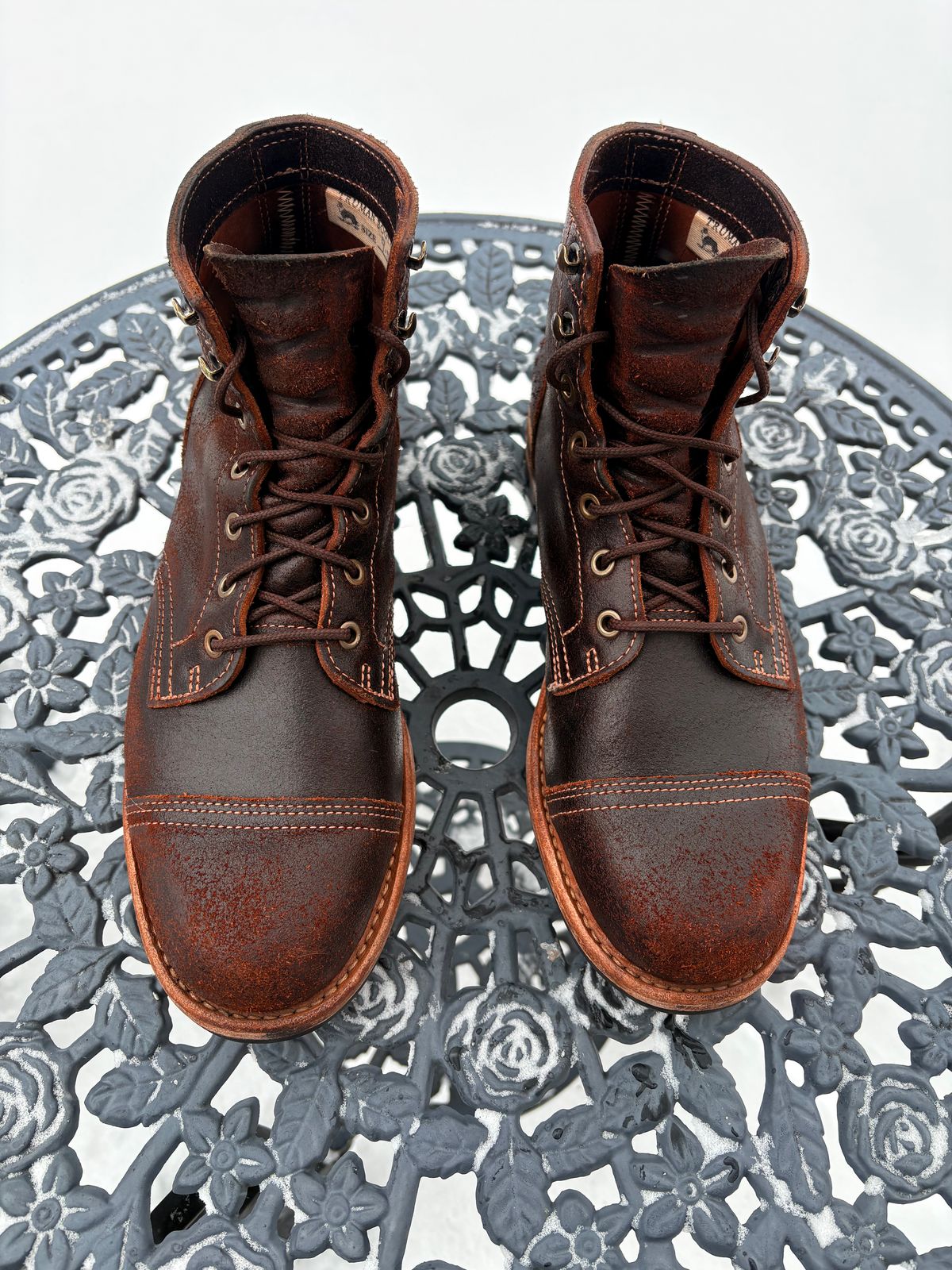 Photo by DWool on March 3, 2026 of the Truman Cap Toe Boot in Horween Java Waxed Flesh.