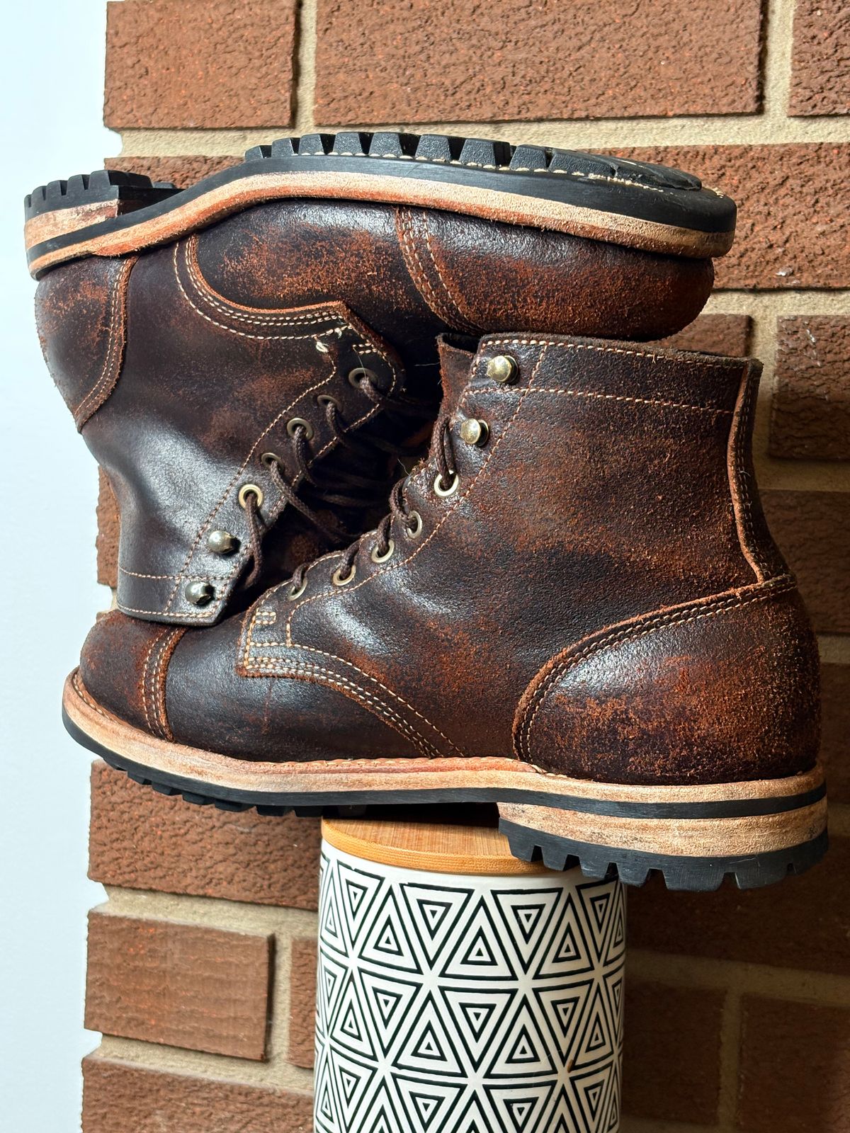 Photo by DWool on April 5, 2026 of the Truman Cap Toe Boot in Horween Java Waxed Flesh.