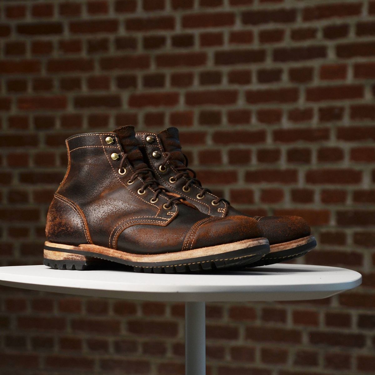 Photo by DWool on April 5, 2026 of the Truman Cap Toe Boot in Horween Java Waxed Flesh.