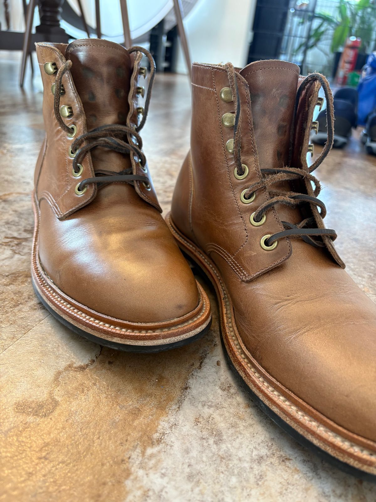 Photo by DWool on March 25, 2025 of the Grant Stone Diesel Boot in Horween Dune Chromexcel.