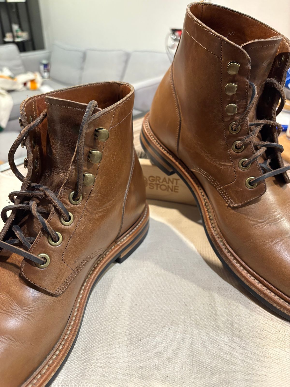 Photo by DWool on March 25, 2025 of the Grant Stone Diesel Boot in Horween Dune Chromexcel.