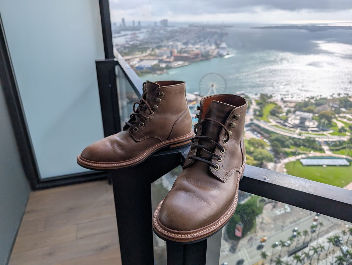 Photo by KNC on February 3, 2025 of the Grant Stone Diesel Boot in Horween Dune Chromexcel.