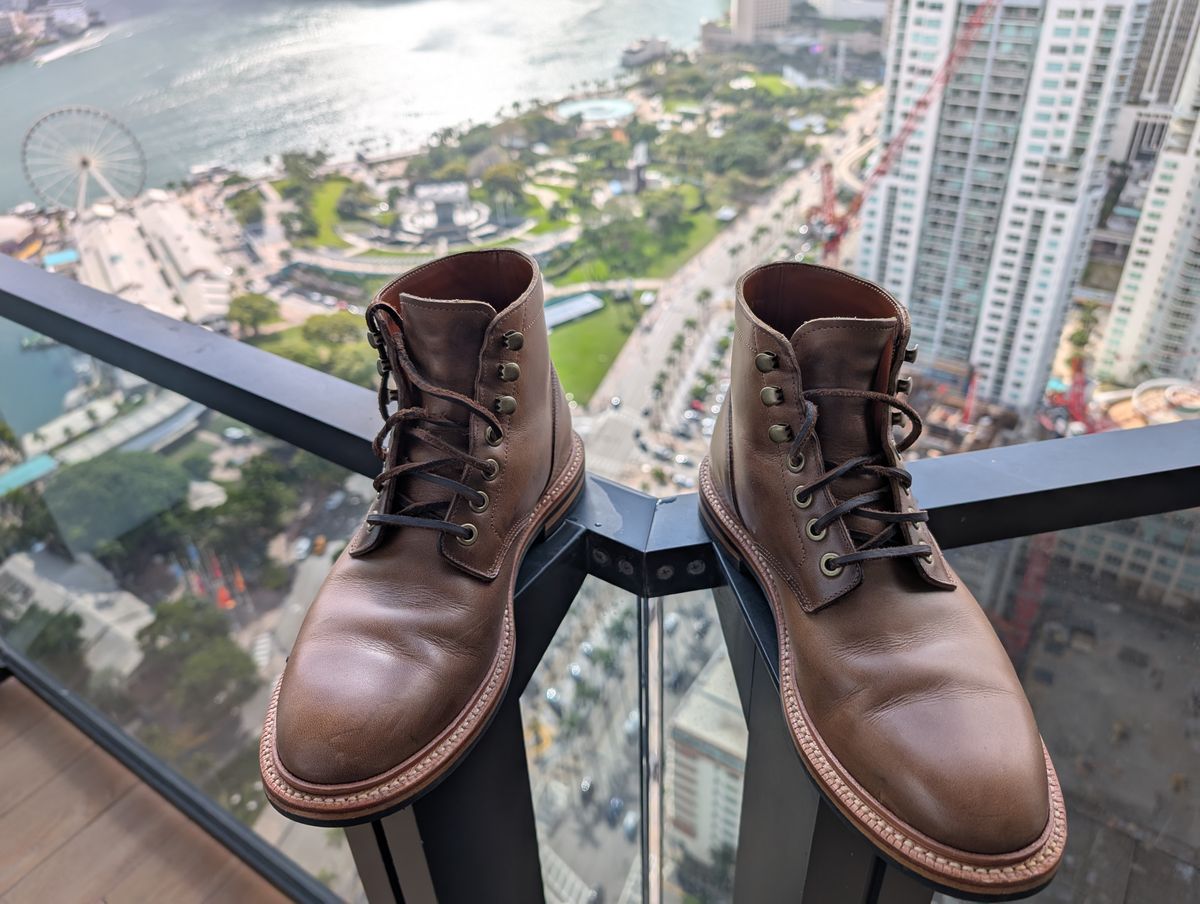 Photo by KNC on February 3, 2025 of the Grant Stone Diesel Boot in Horween Dune Chromexcel.