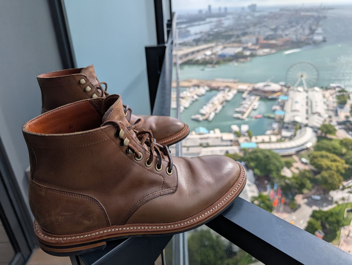 Photo by KNC on February 3, 2025 of the Grant Stone Diesel Boot in Horween Dune Chromexcel.