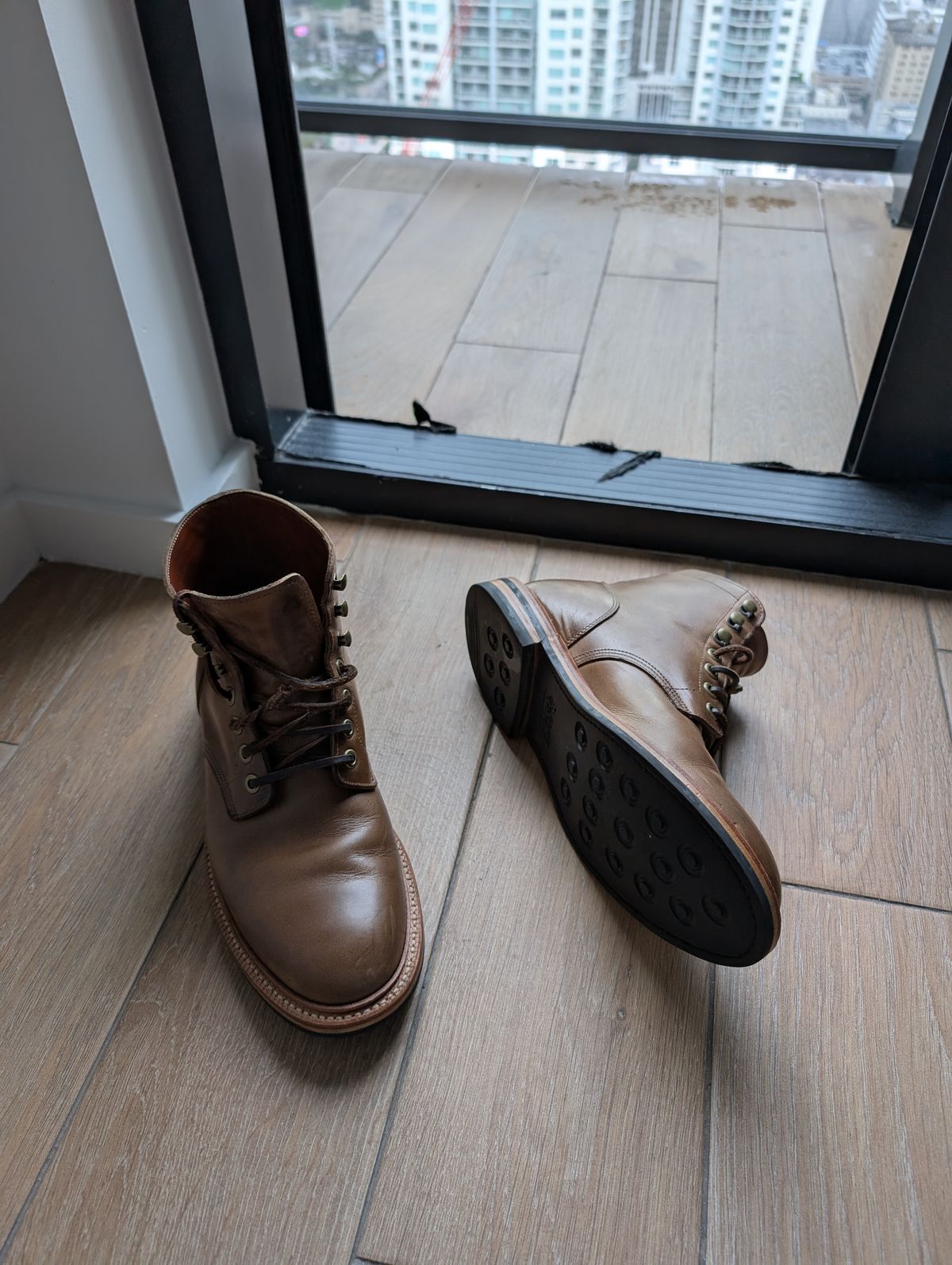 Photo by KNC on February 3, 2025 of the Grant Stone Diesel Boot in Horween Dune Chromexcel.