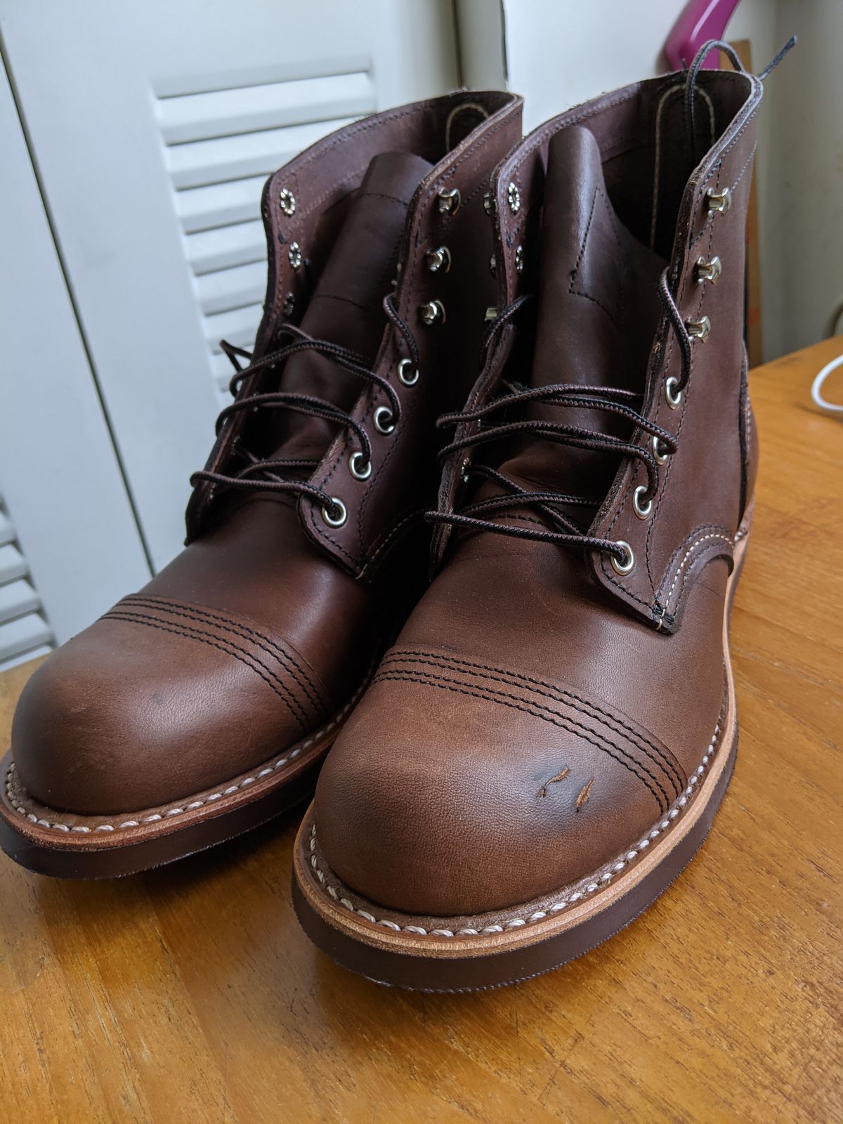 Photo by KNC on August 7, 2021 of the Red Wing Iron Ranger in S.B. Foot Amber Harness.
