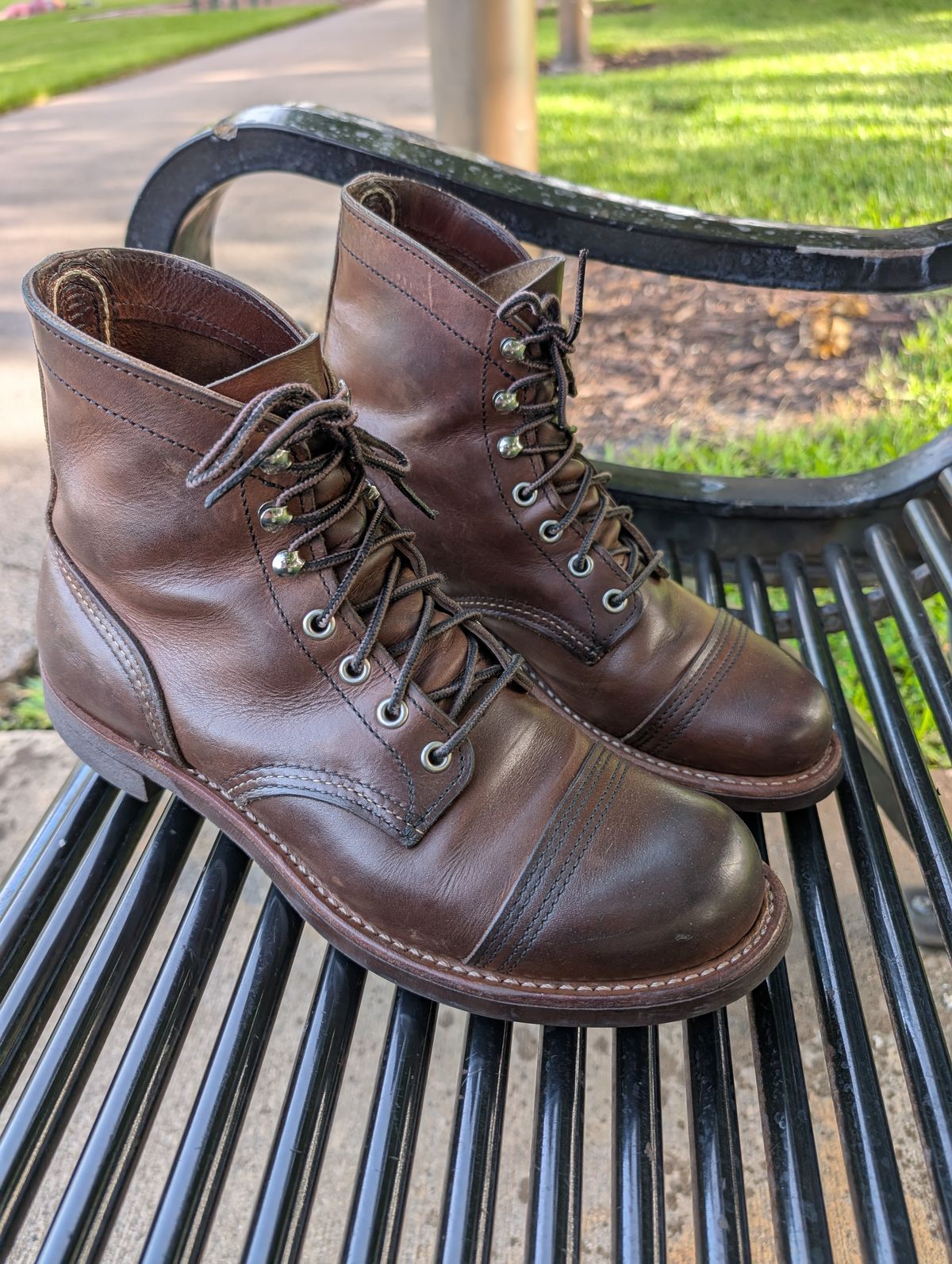 Photo by KNC on June 28, 2025 of the Red Wing Iron Ranger in S.B. Foot Amber Harness.