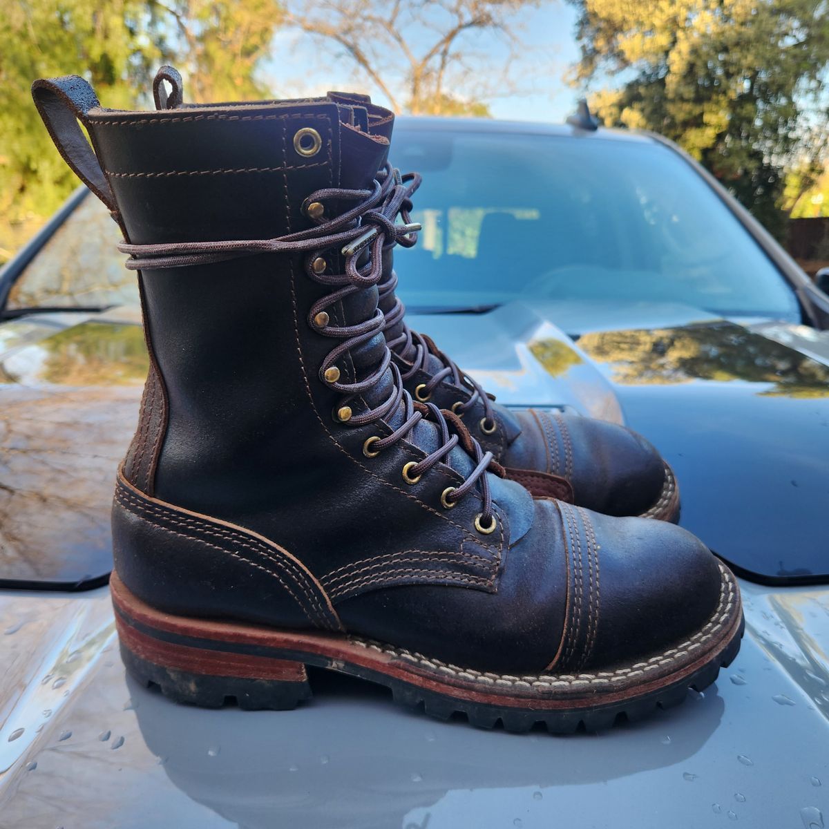 Photo by Redhook on January 5, 2026 of the Nicks x Rose Anvil ND1 in Horween Brown Waxed Flesh.