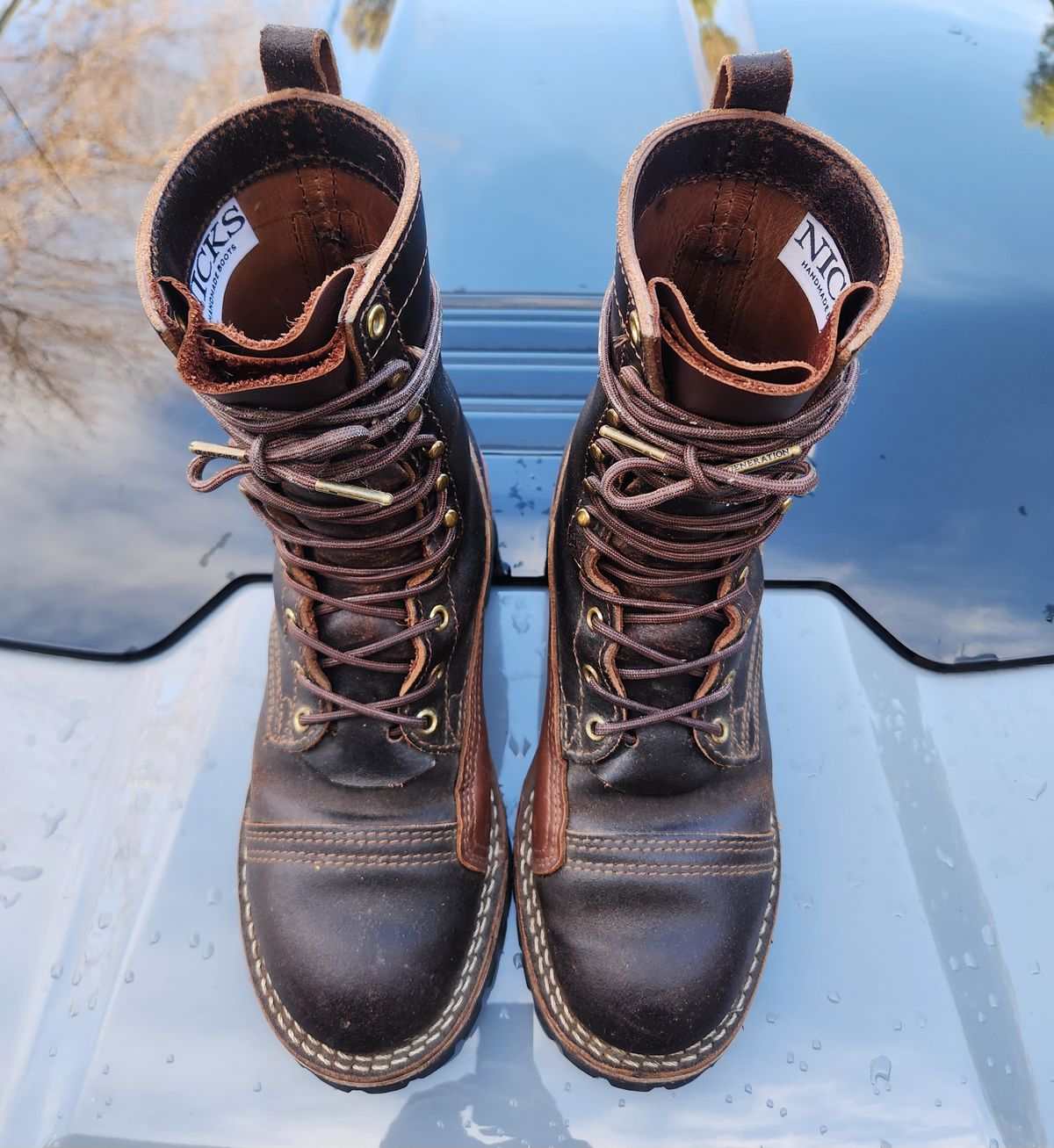Photo by Redhook on January 5, 2026 of the Nicks x Rose Anvil ND1 in Horween Brown Waxed Flesh.