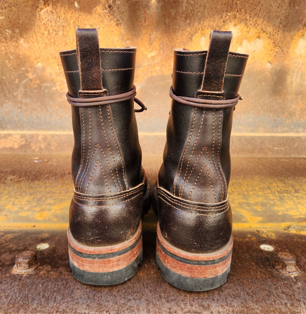 Photo by Redhook on February 4, 2026 of the Nicks x Rose Anvil ND1 in Horween Brown Waxed Flesh.