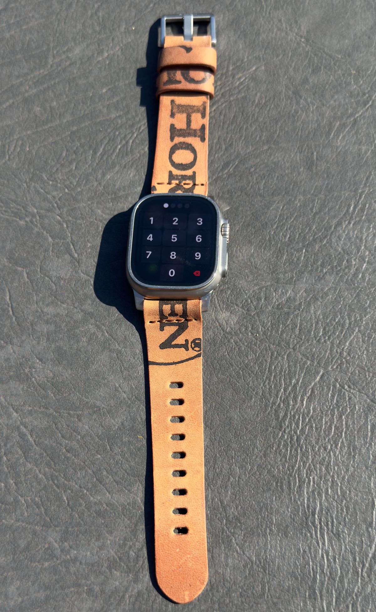 Photo by BamaBoyinTx on October 2, 2025 of the Ashland Leather Apple Watch Strap in Horween Reverse Natural Shell Cordovan.