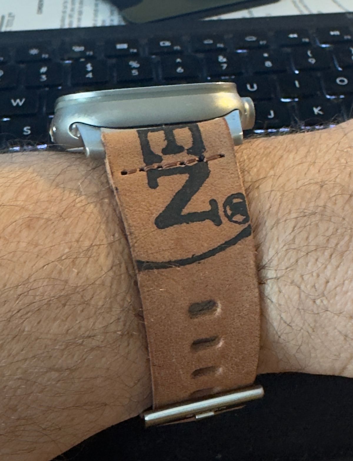 Photo by BamaBoyinTx on October 2, 2025 of the Ashland Leather Apple Watch Strap in Horween Reverse Natural Shell Cordovan.
