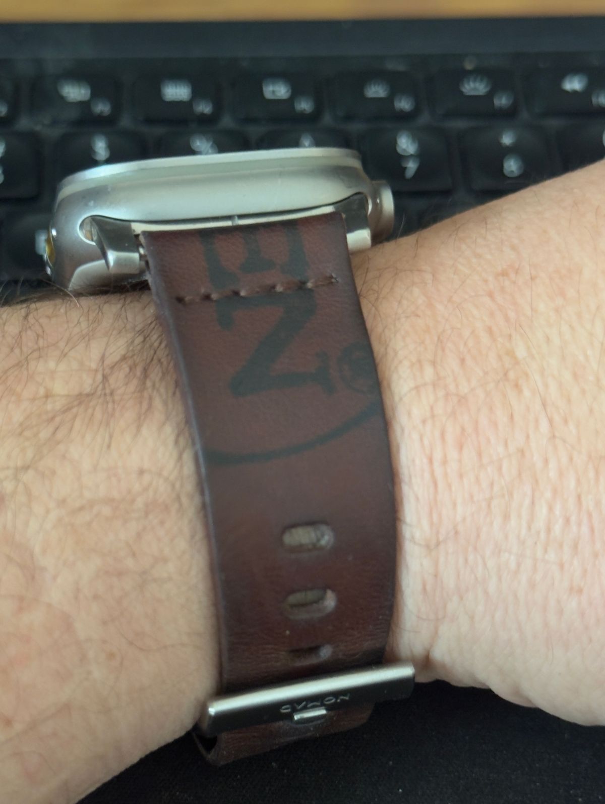 Photo by BamaBoyinTx on April 5, 2026 of the Ashland Leather Apple Watch Strap in Horween Reverse Natural Shell Cordovan.