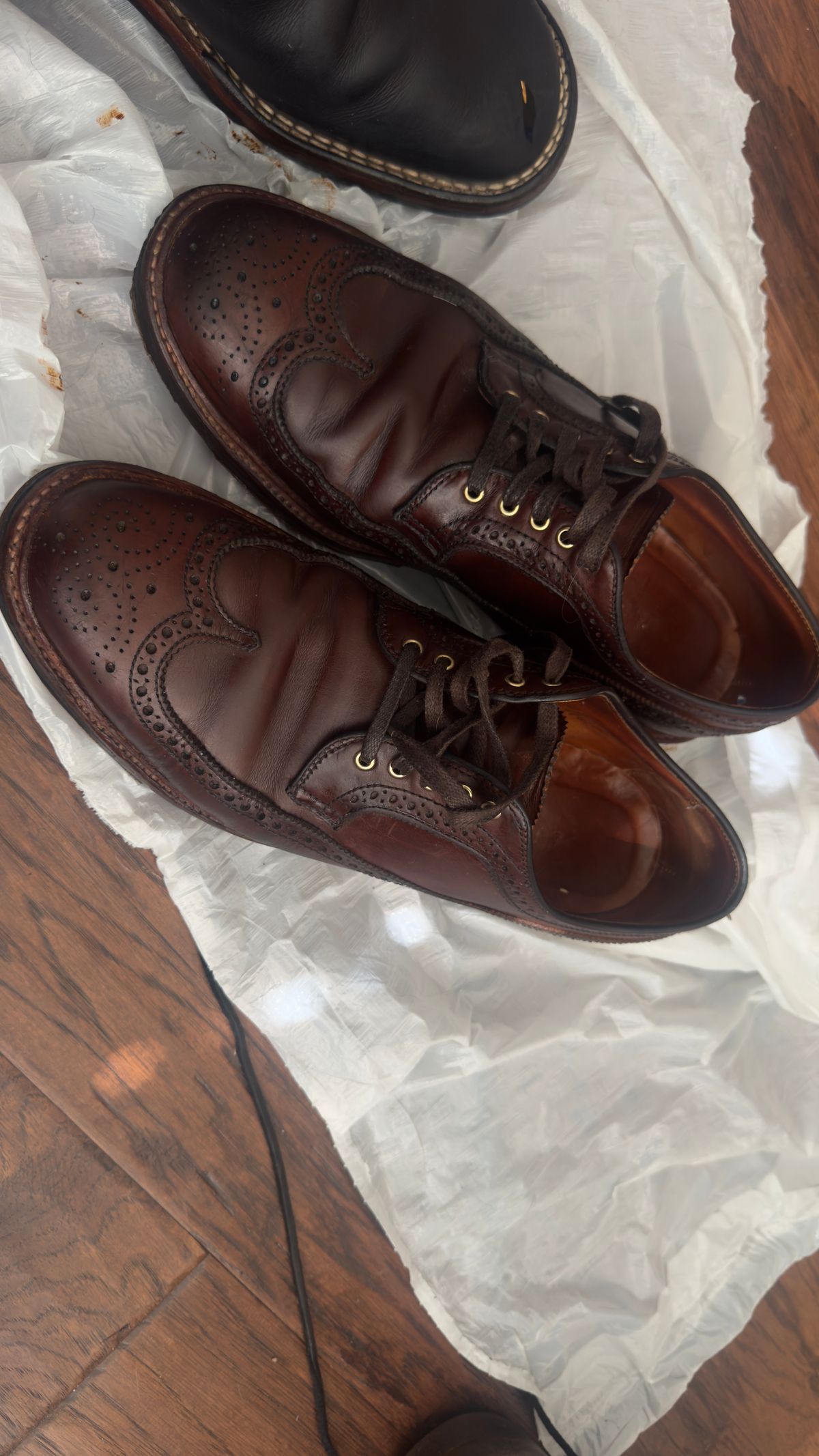Photo by BamaBoyinTx on August 24, 2025 of the Alden Alden Epaulet Innsbruck Longwing in Horween Brown Chromexcel.