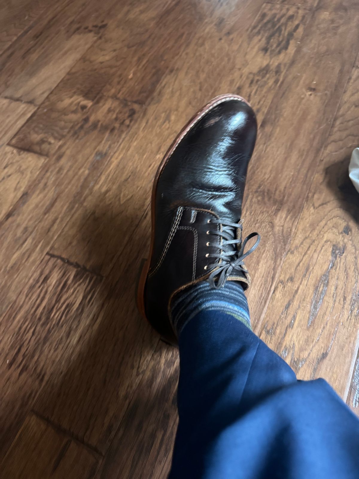 Photo by BamaBoyinTx on August 5, 2024 of the Wolverine 1000 Mile Derby in Horween Arabica Lux Calfskin.