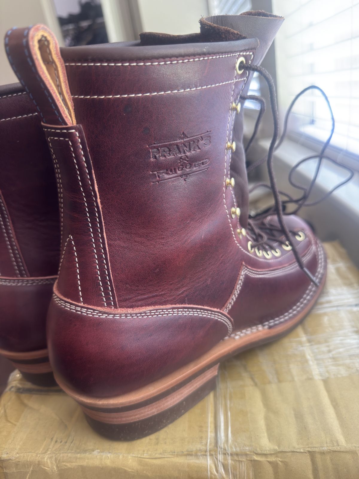 Photo by BamaBoyinTx on June 25, 2025 of the Frank's Boots Monkey Boot in Horween Russet English Dublin.