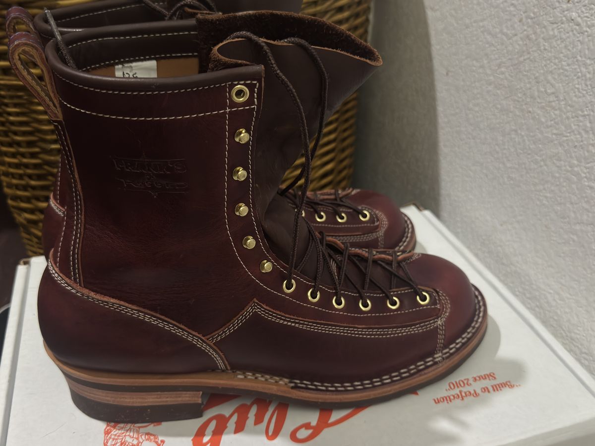 Photo by BamaBoyinTx on June 27, 2025 of the Frank's Boots Monkey Boot in Horween Russet English Dublin.