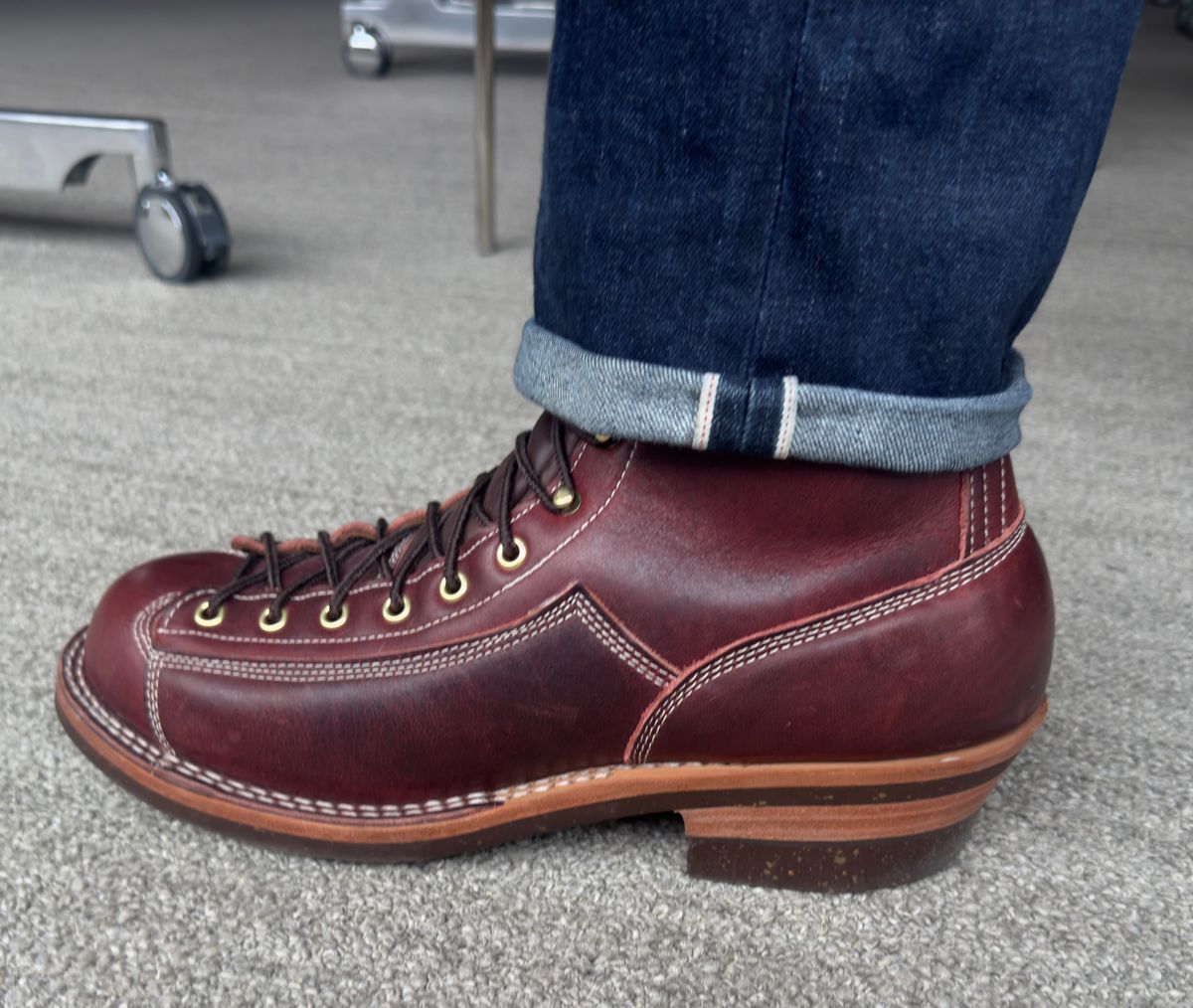 Photo by BamaBoyinTx on August 29, 2025 of the Frank's Boots Monkey Boot in Horween Russet Brown Dublin.