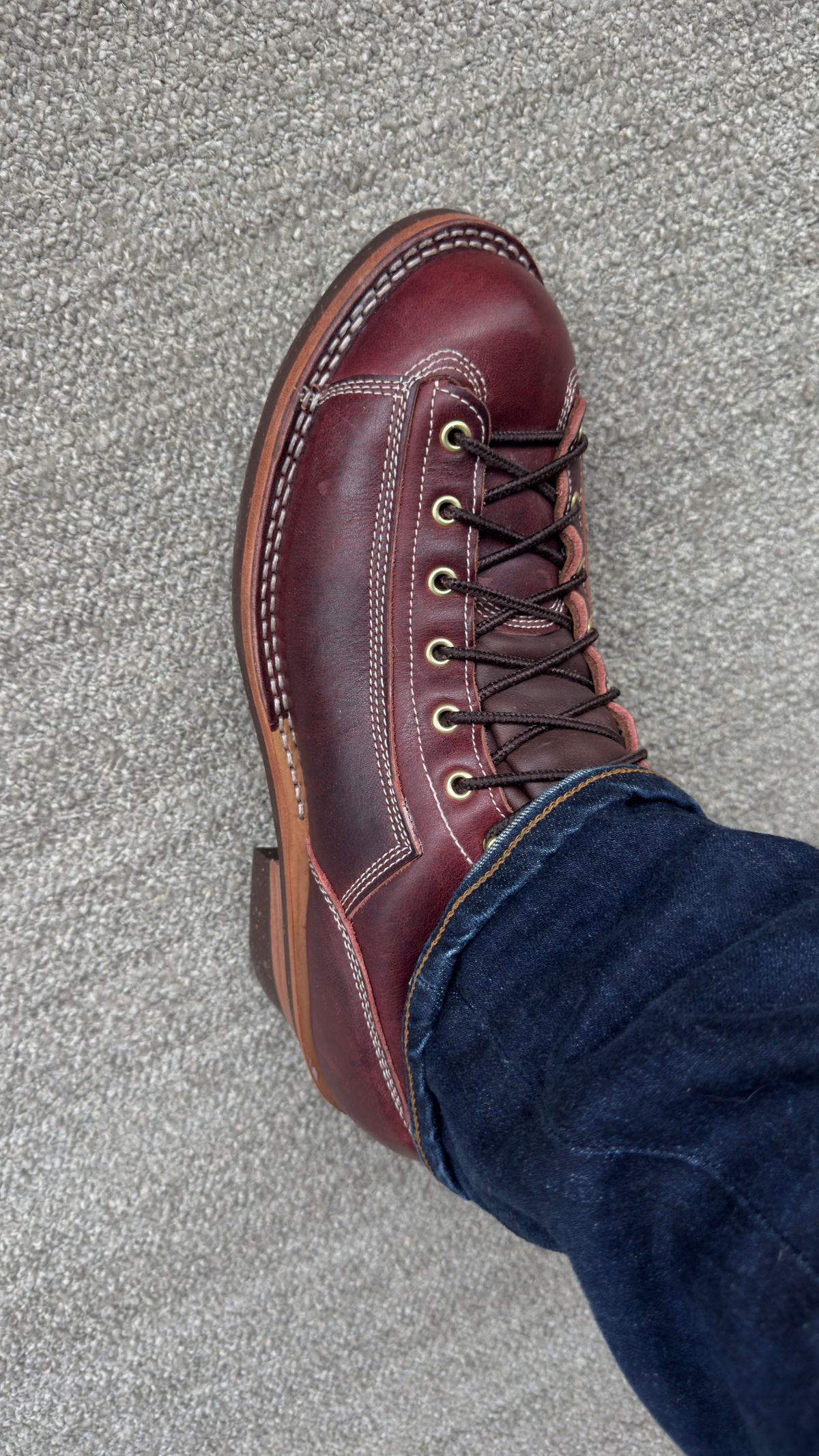 Photo by BamaBoyinTx on August 29, 2025 of the Frank's Boots Monkey Boot in Horween Russet Brown Dublin.