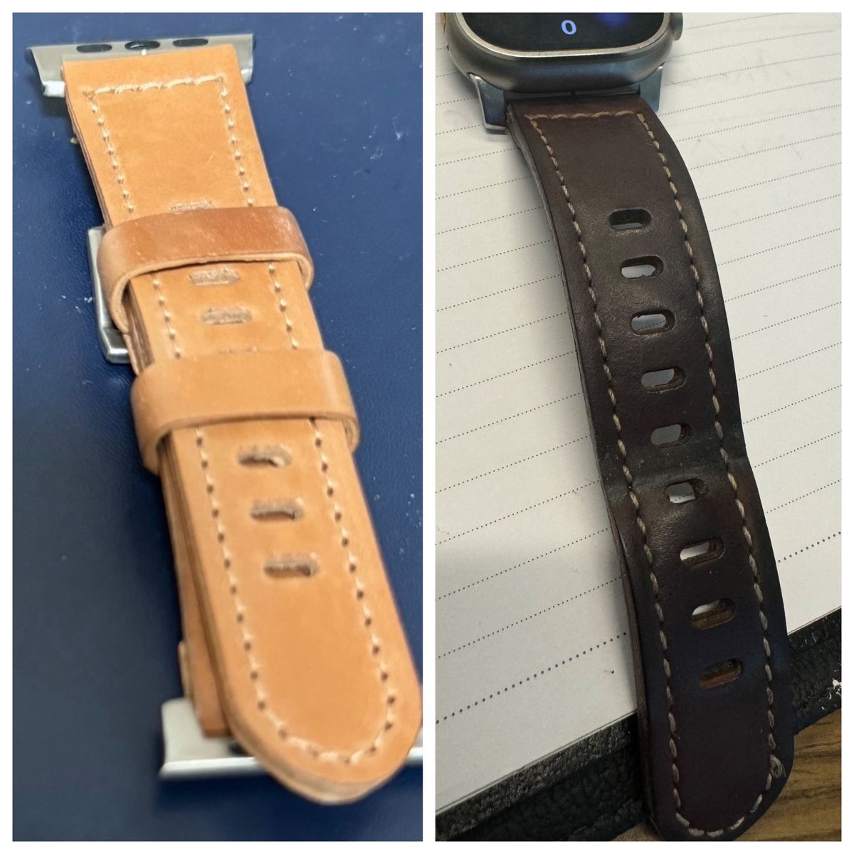 Photo by BamaBoyinTx on December 11, 2024 of the Ashland Leather Apple Watch Strap - Double Layer in Horween Unglazed Natural Shell Cordovan.