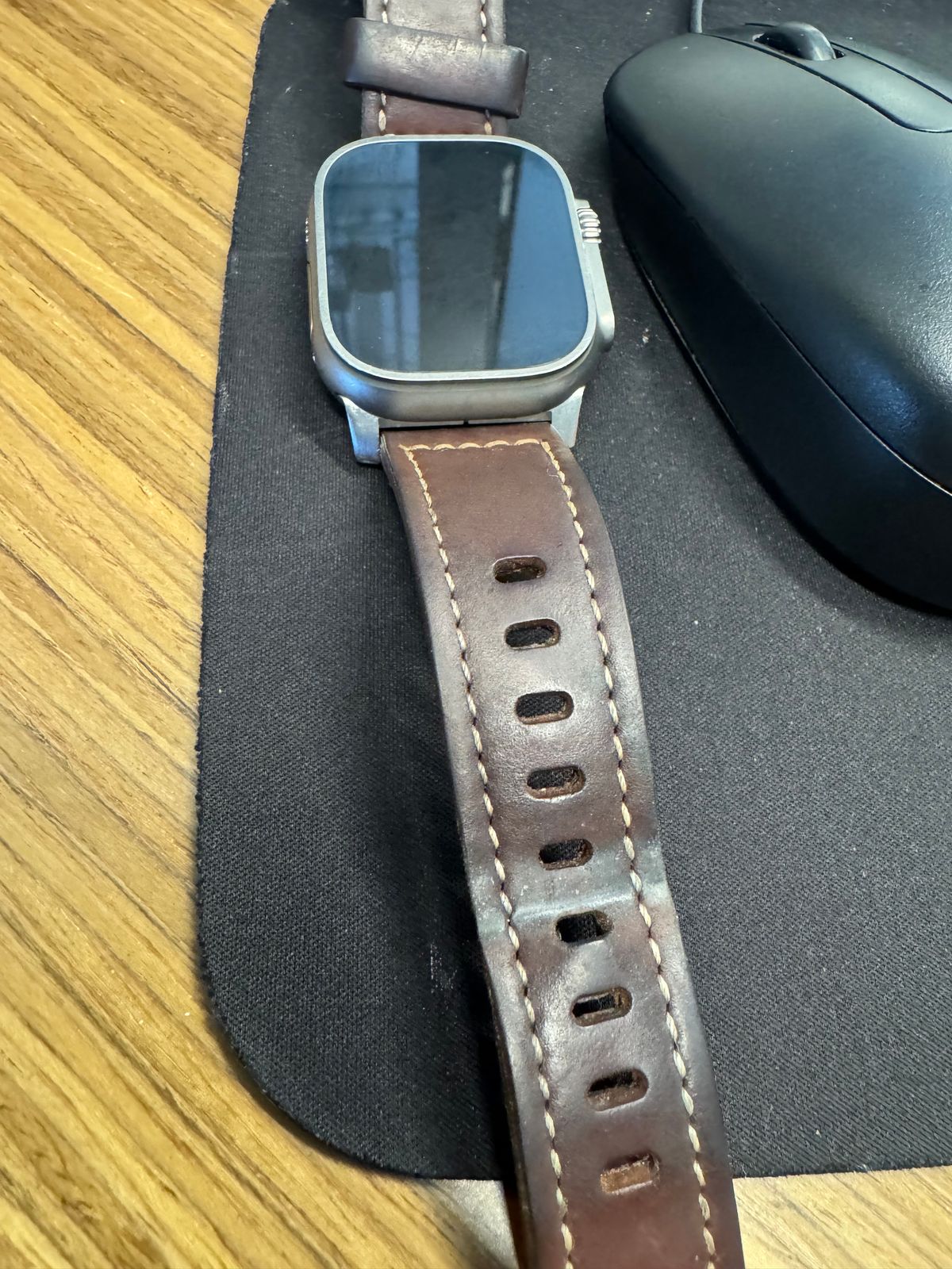 Photo by BamaBoyinTx on August 16, 2024 of the Ashland Leather Apple Watch Strap - Double Layer in Horween Unglazed Natural Shell Cordovan.