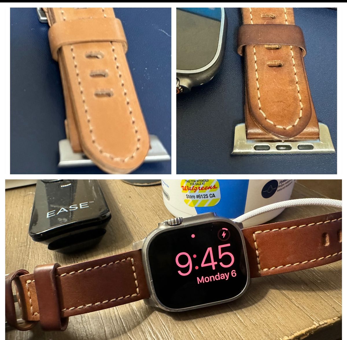 Photo by BamaBoyinTx on May 12, 2024 of the Ashland Leather Apple Watch Strap - Double Layer in Horween Unglazed Natural Shell Cordovan.