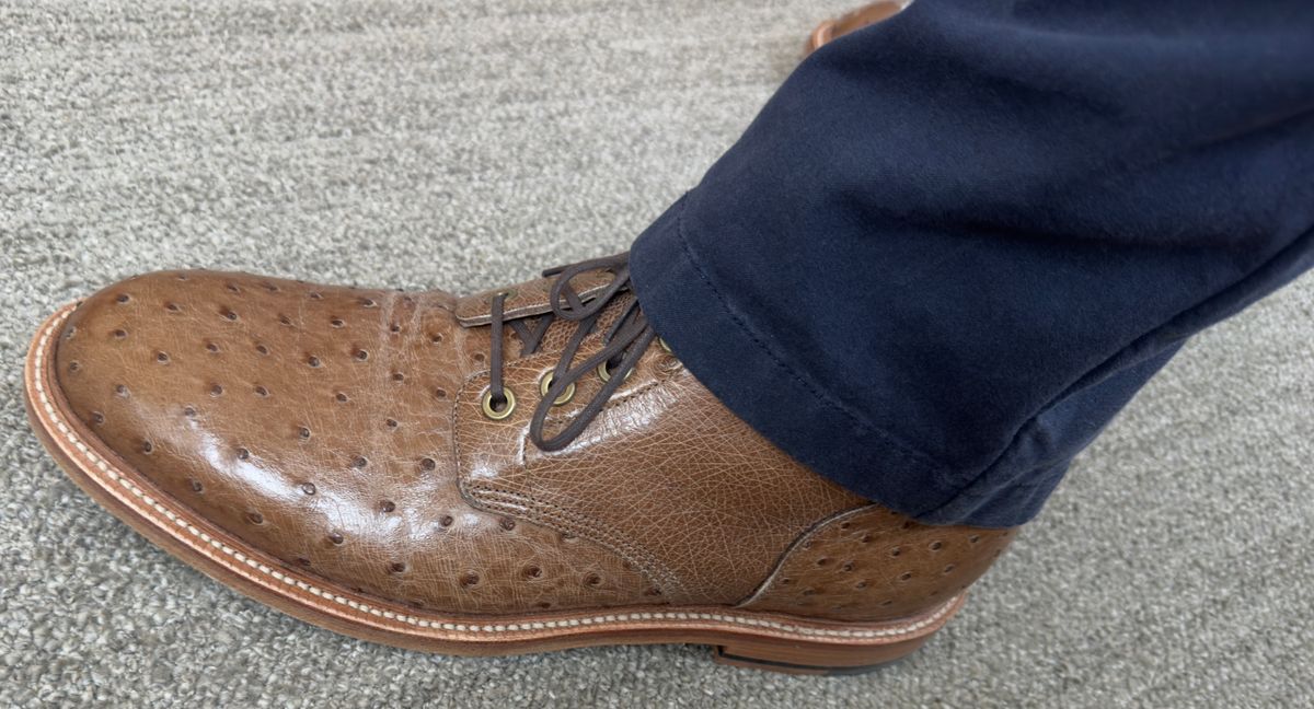 Photo by BamaBoyinTx on September 15, 2025 of the Grant Stone Diesel Boot in Ranger Ostrich.