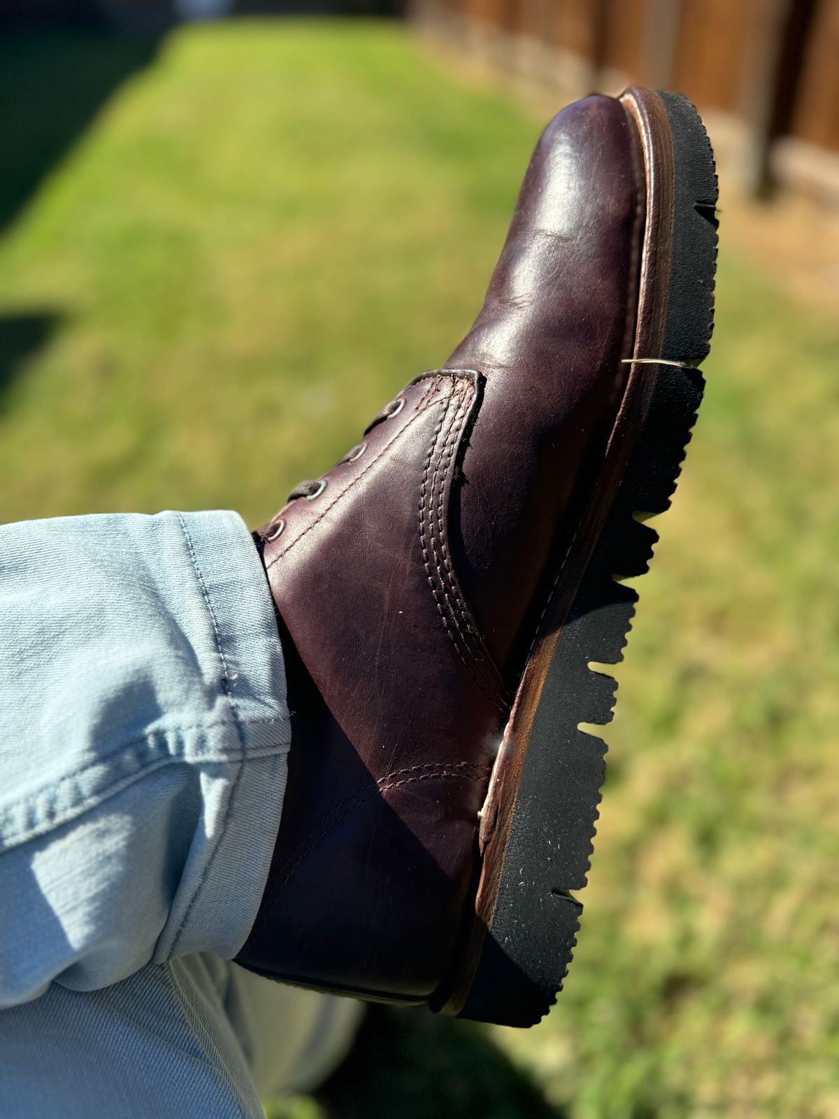 Photo by BamaBoyinTx on September 8, 2024 of the Wolverine 1000 Mile in Horween Color 8 Chromexcel.